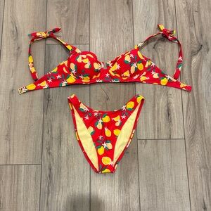 Red Fruit Print Bikini Set